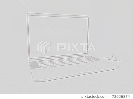 laptop on the gray table, 3d render 72636874