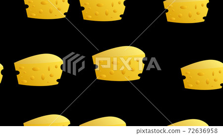 Cheese seamless pattern with silhouette icons. Vector background, illustrations of parmesan, mozzarella, yogurt, dutch, ricotta, butter, blue chees piece for dairy product store. Orange, yellow color 72636958