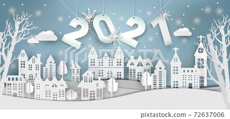 2021 happy new year and Paper city cut 2021... - Stock Illustration ...