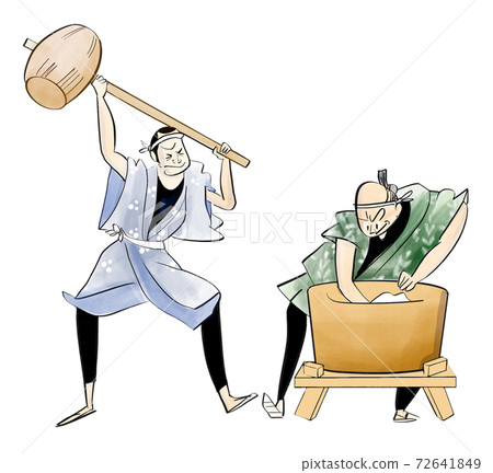 Illustration of a man making rice cakes Illustration of a man making rice cakes 72641849