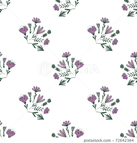 Isolated seamless pattern with pink outline flower elements. White background. Simple design. Isolated seamless pattern with pink outline flower elements. White background. Simple design. 72642364