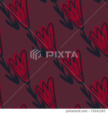 Simple minimalistic seamless pattern with tulip hand drawn flower shapes. Dark pink palette. 72642365