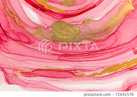 Abstract layers of pink paint background. Pink and gold watercolor pattern. 72642576