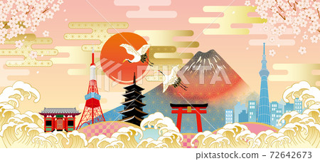 Cityscape of Japan (Tokyo) with Mt. Fuji and cherry blossoms Cityscape of Japan (Tokyo) with Mt. Fuji and cherry blossoms 72642673