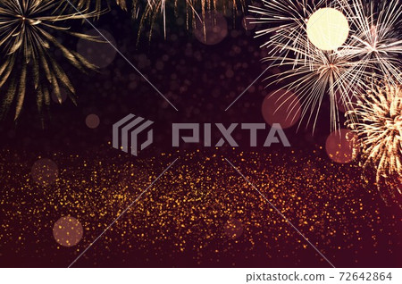 Golden celebration fireworks with abstract bokeh background .. 72642864