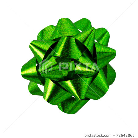 Green gift bow ribbon isolated on white background. 72642865