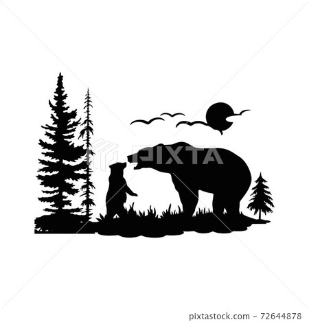 bear with a bear cub forest landscape - Wildlife Stencils - forest Silhouettes vector bear with a bear cub forest landscape - Wildlife Stencils - forest Silhouettes vector 72644878