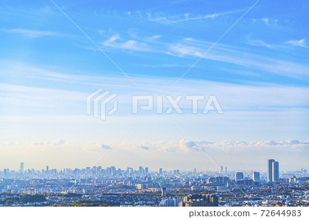 A distant view of Osaka city from the Senri Hills in Osaka 72644983