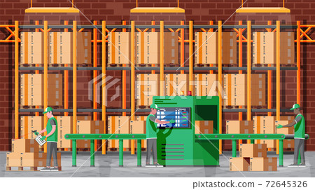 Conveyor belt machine concept in warehouse. 72645326
