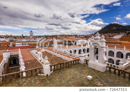 Rooftop of the Felipe Neri church at sunset in the city of Sucre, Bolivia. 72647353