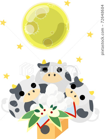 Illustration of cows like a stuffed animal watching the moon Illustration of cows like a stuffed animal watching the moon 72648684