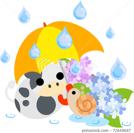 一頭母牛在一個雨天像一隻毛絨動物的插圖 一頭母牛在一個雨天像一隻毛絨動物的插圖 72648687