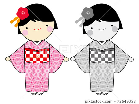 插圖（新年，穿著日式服裝的女孩） 72649358