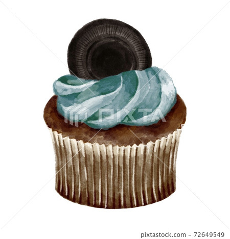 Chocolate mint cupcake watercolor style illustration 72649549