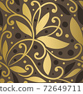 Brown and gold leaves seamless pattern. Vintage vector ornament template. Paisley elements. Great for fabric, invitation, background, wallpaper, decoration, packaging or any desired idea. 72649711