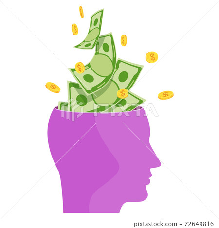 Head holding money. Financial success. Wealth, income and good luck. 72649816