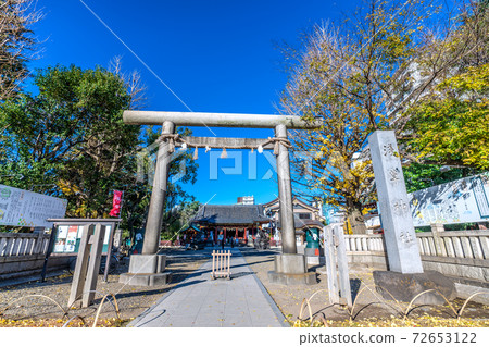 Tokyo cityscape of Japan Overlooking Asakusa Shrine that shines in the blue sky 72653122
