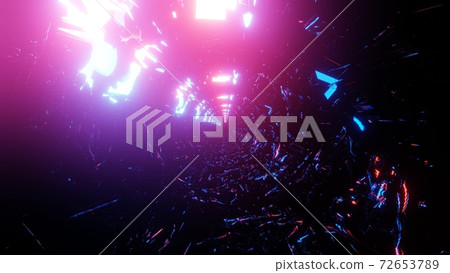 Glowing red and blue moving neon lights tunnel hole 3d illustration design artwork background wallpaper 72653789