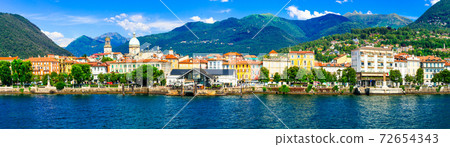 Picturesque lake Lago Maggiore. beautiful Intra town, North of Italy 72654343