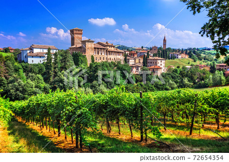 Romantic vine route with medieval castles in Italy. Emiglia Romagna region, Levizzano village 72654354