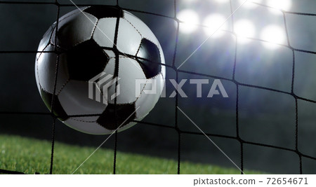 Soccer ball flying into net, goal success concept. Soccer ball flying into net, goal success concept. 72654671