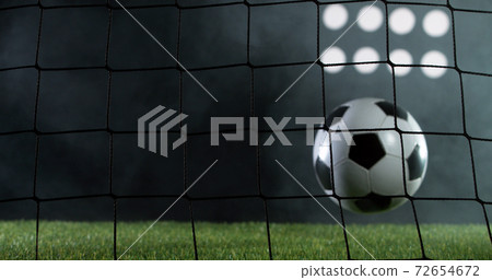 Soccer ball flying into net, goal success concept. 72654672