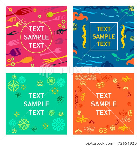 Colored card backgrounds with design elements and text place 72654929