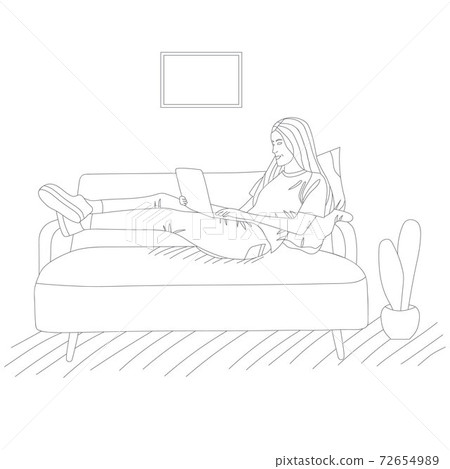 The girl works at home. Vector illustration. The girl works at home. Vector illustration. 72654989