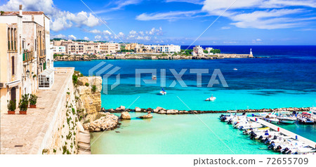 Otranto - beautiful coastal town in Puglia with turquoise sea. Italian summer holidays Otranto - beautiful coastal town in Puglia with turquoise sea. Italian summer holidays 72655709