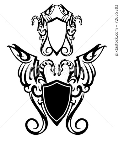 pair of dragons holding heraldic shield black vector outline set pair of dragons holding heraldic shield black vector outline set 72655883