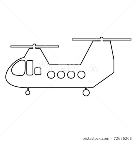 Black outline of a cargo helicopter with two screws. 72656208