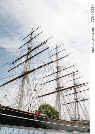 Cutty Sark, a sailing ship in Greenwich, London under the blue sky Cutty Sark, a sailing ship in Greenwich, London under the blue sky 72656326