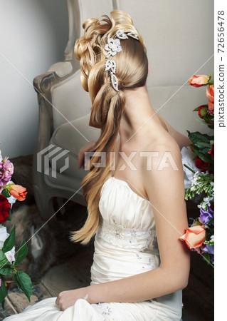 beauty young bride alone in luxury vintage interior with a lot of flowers, makeup and creative hairstyle beauty young bride alone in luxury vintage interior with a lot of flowers, makeup and creative hairstyle 72656478