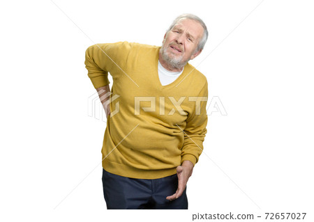 Portrait of grandpa feeeling back pain. Portrait of grandpa feeeling back pain. 72657027