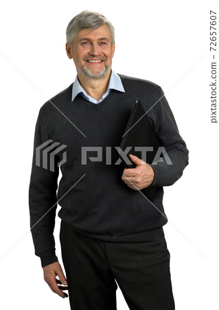 Joyful mature man holding folder. Joyful mature man holding folder. 72657607