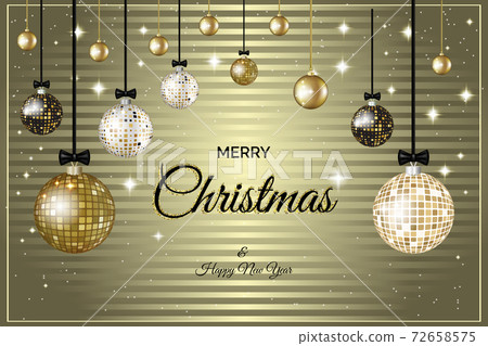 Merry Christmas and New Year striped gold card with vector text 72658575