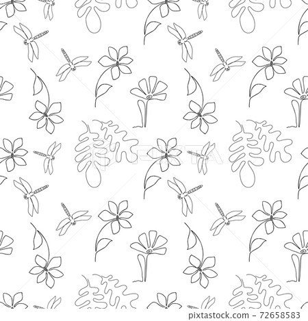 One Line Drawing Dragonfly Pattern in Sketch Art Style 72658583