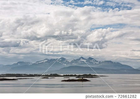 Mountain view with some islands in the fjord in Molde, Norway 72661282