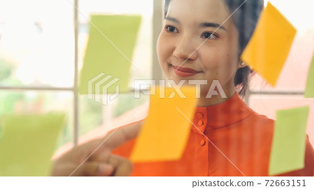 Business people work on project planning board Business people work on project planning board 72663151