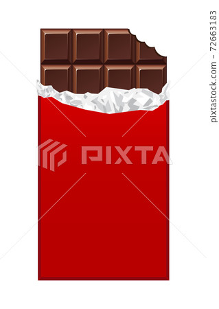 Illustration material: Chocolate plate chocolate, half-eaten bite marks 72663183