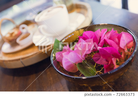 Cappuccino coffee served in a Thai style coffee shop Cappuccino coffee served in a Thai style coffee shop 72663373