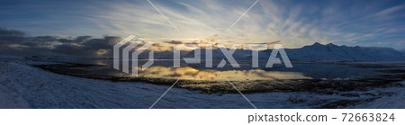 Sunset view from a Fjord on Iceland 72663824
