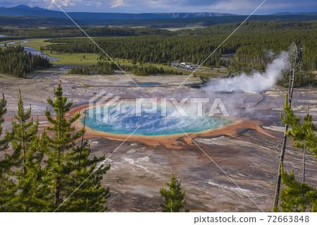 Grand Prismatic Spring Areal View from a nearby hill 72663848