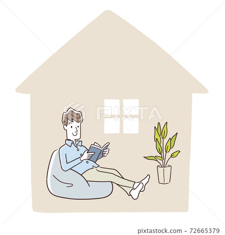 Vector Illustration Material: Home Time, Stay Home, Men Reading at Home 72665379