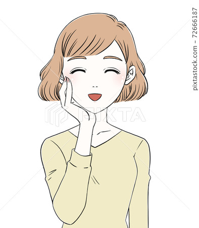 A woman who puts her hands on her cheeks,... - Stock Illustration ...