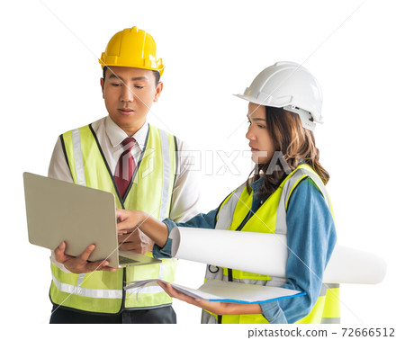 two engineer male and female is discussing on 72666512