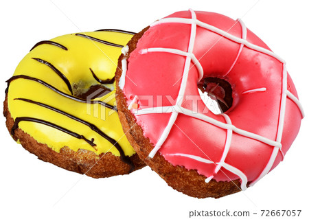 Donuts in multicolored glaze isolated on white background. 72667057