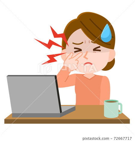 Eye strain, eye pain, female, upset due to remote work, illustration Eye strain, eye pain, female, upset due to remote work, illustration 72667717
