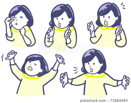 Two colors of illustrations of a woman measuring the width by hand Two colors of illustrations of a woman measuring the width by hand 72668465