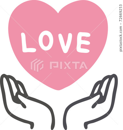 用手包裹著粉紅色的心寫為愛的插圖 用手包裹著粉紅色的心寫為愛的插圖 72669253